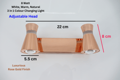 Swanart Luxurious Rose Gold 3-in-1 LED Wall Spot Light – Versatile 8 Watt, Color Changing Lighting Fixture for Pictures, Displays, and Mirrors