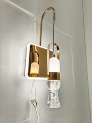 Swanart Modern Crystal Wall Sconce with LED Mirror - Elegant Bathroom Vanity Light Fixture with Gold Finish & Crystal Shade