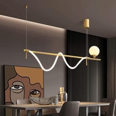 Swanart Metal Strip Hanging Lights with Soft Silicone Long Light Strip, Creative Linear Ceiling Light, Modern 30W LED Suspension Lights, Kitchen Island Decorative Lighting Atmosphere Lamp