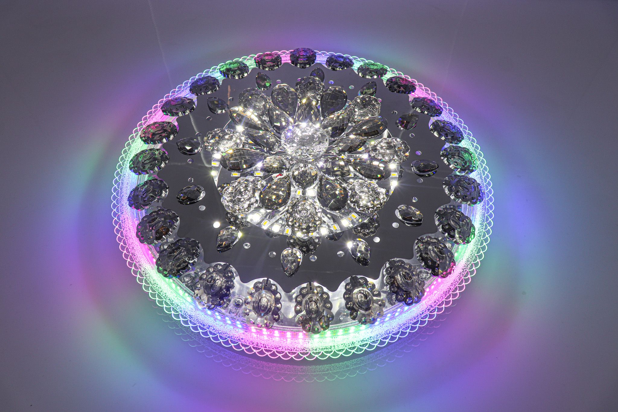 Elegant Rotating Crystal Flower LED Chandelier Ceiling Light Fixture | Color Changeable Modern Decorative Pendant Lamp for Living Room Bedroom Dining Room | Ambiance Lighting Home Decor Crystal Light