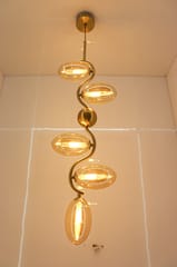 swanart Modern Gold Spiral Chandelier - 5-Light Pendant Fixture with Elegant Amber Glass Shades | Decorative Ceiling Light for Living Room, Dining Room – Creates Stunning Warm Ambiance & Statement