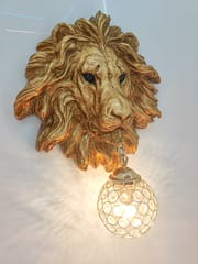 Leonara Lion Head Wall Light – Decorative Gold Lion Face with Crystal Globe, 37x47 cm – Elegant Wall Sconce for Living Room, Bedroom, and Offices