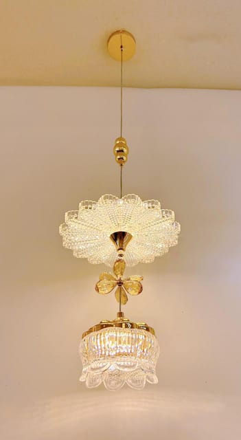 swanart Modern Luxury Crystal Chandelier Pendant Light Fixture with Gold Finish, Adjustable Height Ceiling Lamp for Dining Room, Bedroom, Entryway, Living Room - Elegant Sparkle