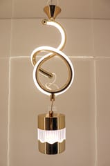 Swanart Modern Gold Spiral Pendant Light - Stylish LED Hanging Lamp with Crystal Accent and Adjustable Height, Perfect for Dining Rooms, Living Rooms, and Bedrooms