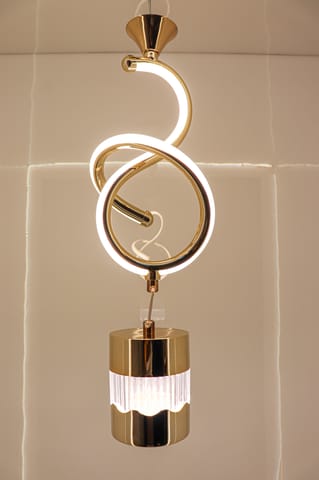 Swanart Modern Gold Spiral Pendant Light - Stylish LED Hanging Lamp with Crystal Accent and Adjustable Height, Perfect for Dining Rooms, Living Rooms, and Bedrooms