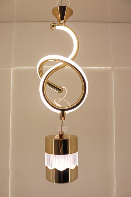 Swanart Modern Gold Spiral Pendant Light - Stylish LED Hanging Lamp with Crystal Accent and Adjustable Height, Perfect for Dining Rooms, Living Rooms, and Bedrooms