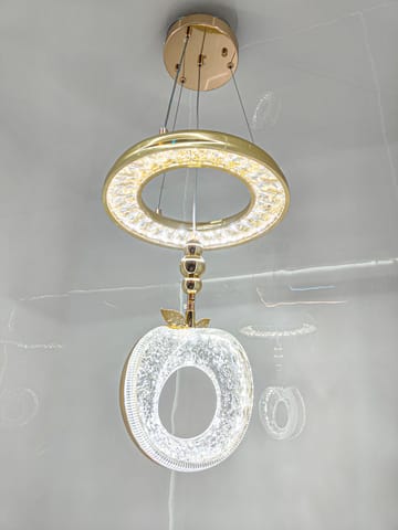 Swanart Luxury Crystaple Crystal Apple Chandelier – Elegant LED Pendant Light with 3-in-1 Color Change, Height Adjustable – Modern Gold & Crystal Ceiling Light for Home & Office