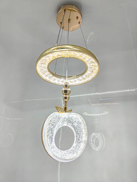 Swanart Luxury Crystaple Crystal Apple Chandelier – Elegant LED Pendant Light with 3-in-1 Color Change, Height Adjustable – Modern Gold & Crystal Ceiling Light for Home & Office