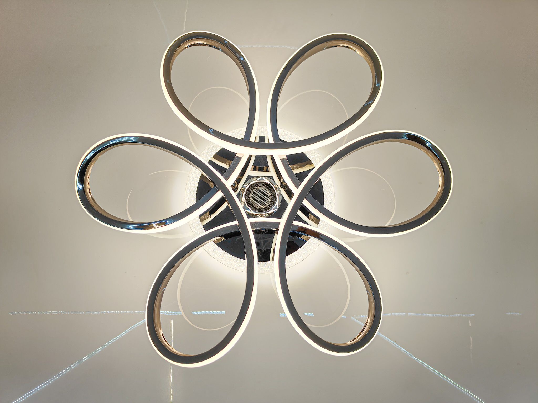 Swanart Florex Modern LED Ceiling Light with Bluetooth Speaker & Remote Control | Dimmable Swirl Design Chandelier for Living Room, Bedroom, Dining Room | Energy-Efficient, Easy Install Home Lighting Fixture