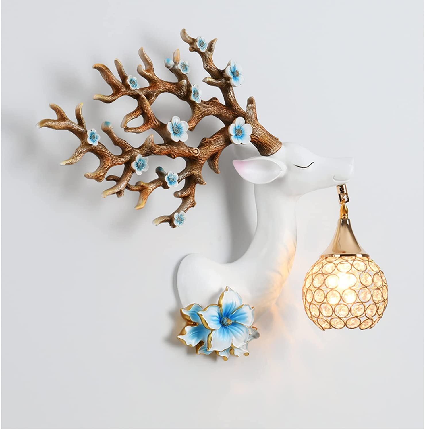 Swanart Deerora Majestic Deer Antler Wall Sconce with Crystal Lamp | Elegant LED Home Decor Lighting | Modern, Unique, & Artistic Accent Light for Living Room, Bedroom & Hallway – Easy Installation