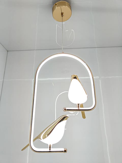 Swanart Modern Dual Bird LED Pendant Light – Elegant Gold Finish Hanging Chandelier for Living Room, Dining, Bedroom & Home Decor Lighting | Unique Artistic Ceiling Lamp Fixture