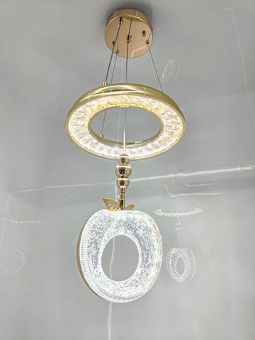 Swanart Luxury Crystaple Crystal Apple Chandelier – Elegant LED Pendant Light with 3-in-1 Color Change, Height Adjustable – Modern Gold & Crystal Ceiling Light for Home & Office