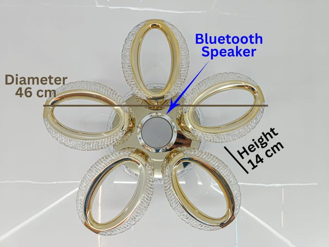 Swanart Modern LED Ceiling Light with Bluetooth Speaker & Remote Control | Dimmable 46cm Smart Flush Mount Fixture for Living Room, Bedroom & Dining | Elegant Gold Finish Ambient Lighting