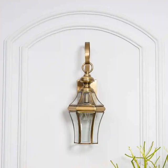 swanart Vintage Gold Outdoor Wall Light Lantern for Home Entrance, Waterproof Exterior Sconce with Transparent Glass, Antique Brass Finish, Decorative LED Compatible Door Wall Lamp