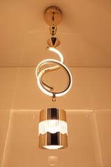 Swanart Modern Gold Spiral Pendant Light - Stylish LED Hanging Lamp with Crystal Accent and Adjustable Height, Perfect for Dining Rooms, Living Rooms, and Bedrooms