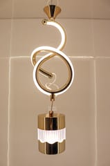Swanart Modern Gold Spiral Pendant Light - Stylish LED Hanging Lamp with Crystal Accent and Adjustable Height, Perfect for Dining Rooms, Living Rooms, and Bedrooms