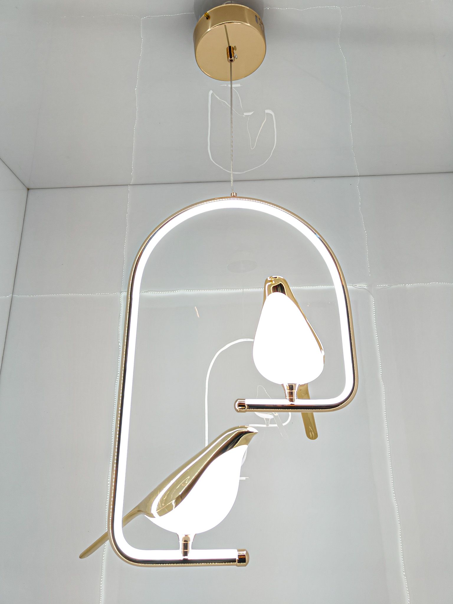 Swanart Modern Dual Bird LED Pendant Light – Elegant Gold Finish Hanging Chandelier for Living Room, Dining, Bedroom & Home Decor Lighting | Unique Artistic Ceiling Lamp Fixture