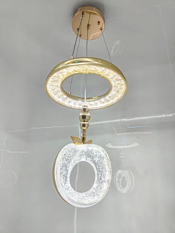 Swanart Luxury Crystaple Crystal Apple Chandelier – Elegant LED Pendant Light with 3-in-1 Color Change, Height Adjustable – Modern Gold & Crystal Ceiling Light for Home & Office