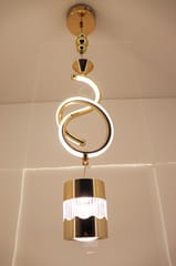 Swanart Modern Gold Spiral Pendant Light - Stylish LED Hanging Lamp with Crystal Accent and Adjustable Height, Perfect for Dining Rooms, Living Rooms, and Bedrooms