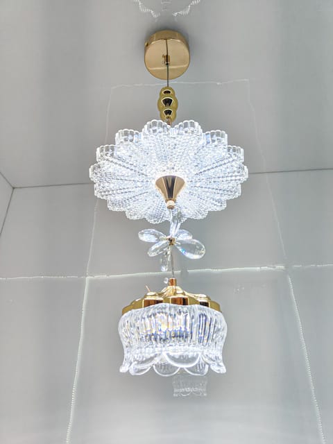 swanart Modern Luxury Crystal Chandelier Pendant Light Fixture with Gold Finish, Adjustable Height Ceiling Lamp for Dining Room, Bedroom, Entryway, Living Room - Elegant Sparkle