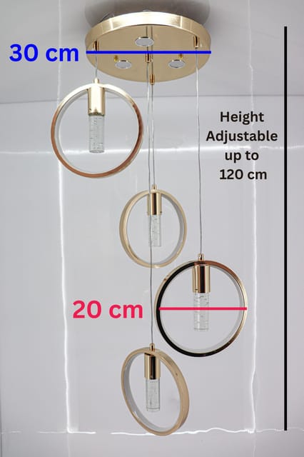 Modern Crystal Ring LED Pendant Light - Adjustable Height, Warm/Cool White, Elegant Gold Finish, Sparkling Bubble Accents, Ideal for Dining Room, Living Room, Bedroom