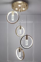 Modern Crystal Ring LED Pendant Light - Adjustable Height, Warm/Cool White, Elegant Gold Finish, Sparkling Bubble Accents, Ideal for Dining Room, Living Room, Bedroom