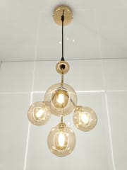 swanart Stunning Modern 4-Light Gold Ceiling Light Fixture | Mid-Century Chandelier with Amber Globe Glass Shades | Elegant Pendant Lighting for Living Room, Dining Room - Warm Ambiance Creator