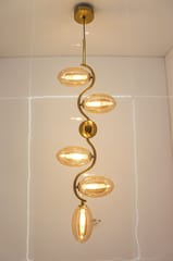 swanart Modern Gold Spiral Chandelier - 5-Light Pendant Fixture with Elegant Amber Glass Shades | Decorative Ceiling Light for Living Room, Dining Room – Creates Stunning Warm Ambiance & Statement