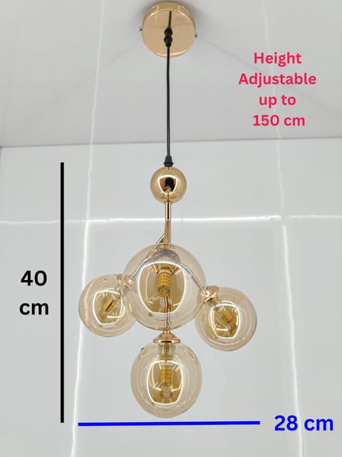 swanart Stunning Modern 4-Light Gold Ceiling Light Fixture | Mid-Century Chandelier with Amber Globe Glass Shades | Elegant Pendant Lighting for Living Room, Dining Room - Warm Ambiance Creator
