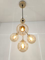 swanart Stunning Modern 4-Light Gold Ceiling Light Fixture | Mid-Century Chandelier with Amber Globe Glass Shades | Elegant Pendant Lighting for Living Room, Dining Room - Warm Ambiance Creator