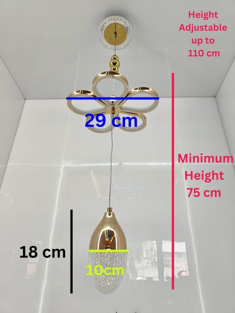 Swanart Florilight Modern Crystal Glass Ceiling Light with 3-in-1 Color Changing LED, Adjustable Height (75cm-110cm), Elegant Gold Finish for Home & Office Decor