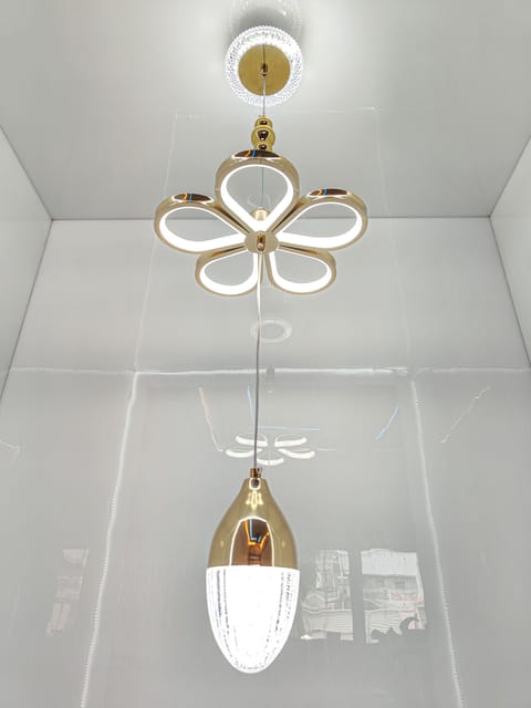 Swanart Florilight Modern Crystal Glass Ceiling Light with 3-in-1 Color Changing LED, Adjustable Height (75cm-110cm), Elegant Gold Finish for Home & Office Decor