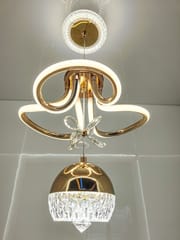 Swanart Modern LED Chandelier with Crystal Pendant - Dimmable Gold Ceiling Light Fixture for Living Room, Dining Room, Bedroom