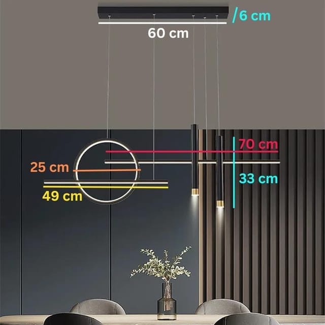 Swanart 3 LED Black Gold Body Modern Liner LED Chandelier Pendant Light Hanging Suspension Lamp