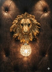 Swanart Leonara Lion Head Wall Light – Decorative Gold Lion Face with Crystal Globe, 37x47 cm – Elegant Wall Sconce for Living Room, Bedroom, and Offices