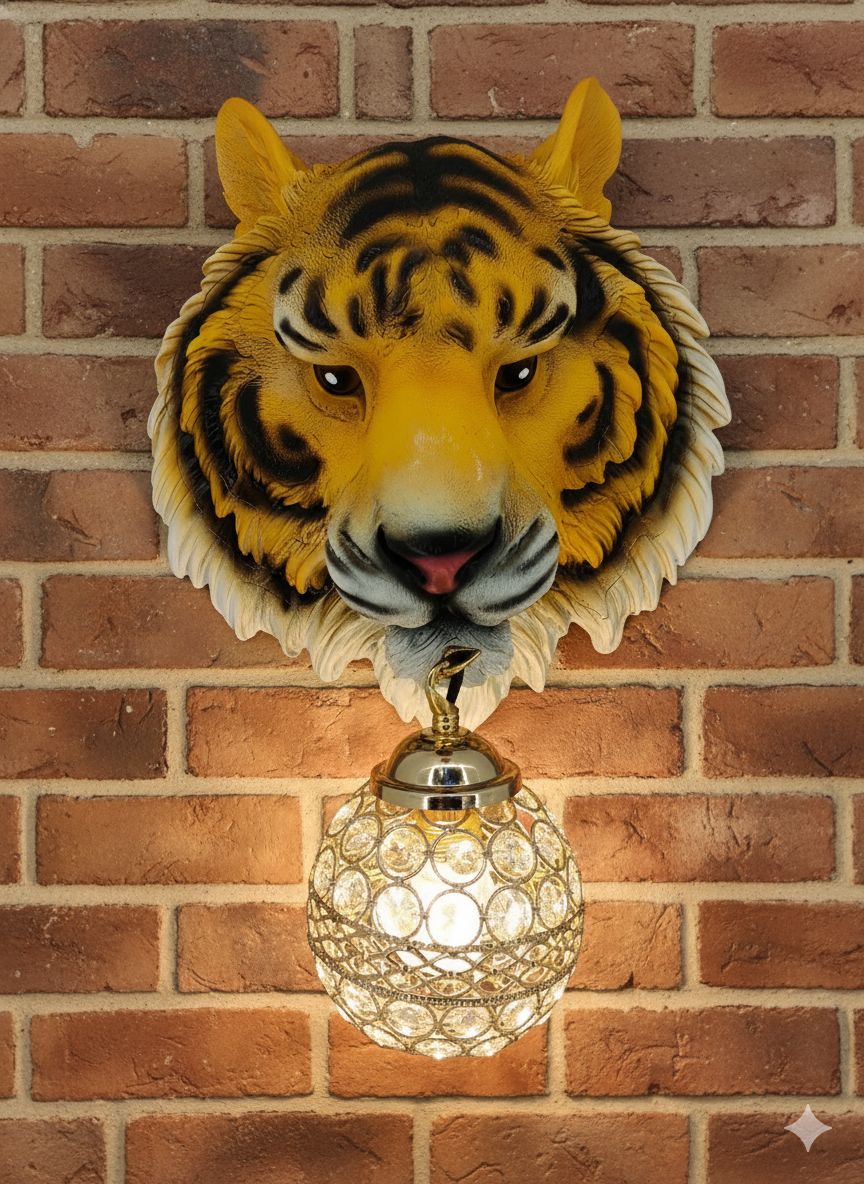 Regal Tiger Head Wall Sconce Wild Crystal Lighting