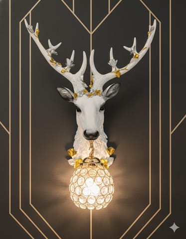 Swanart Elegant Deer Head Wall Lamp with Golden Crystal Pendant, 64cm Wall Mounted Light Fixture for Living Room, Bedroom, or Hallway - Unique Artistic Decor with Warm Glow - Modern & Luxurious Design