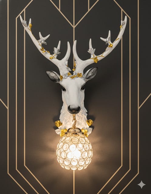 Swanart Elegant Deer Head Wall Lamp with Golden Crystal Pendant, 64cm Wall Mounted Light Fixture for Living Room, Bedroom, or Hallway - Unique Artistic Decor with Warm Glow - Modern & Luxurious Design